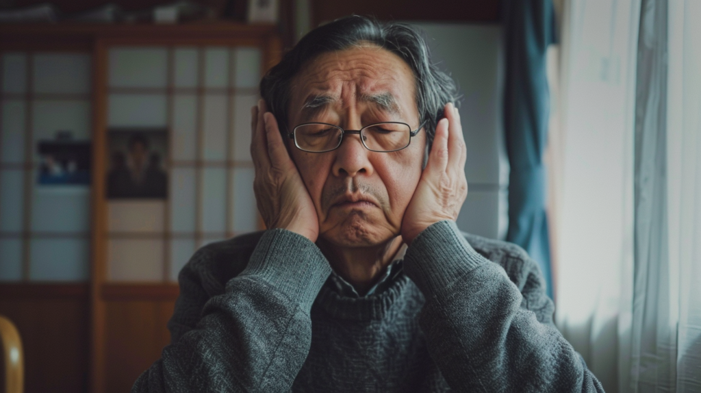 騒音に耳をふさぐ男性