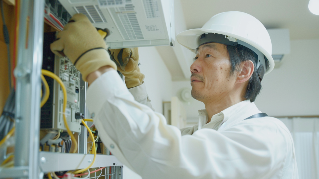 電気工事する男性