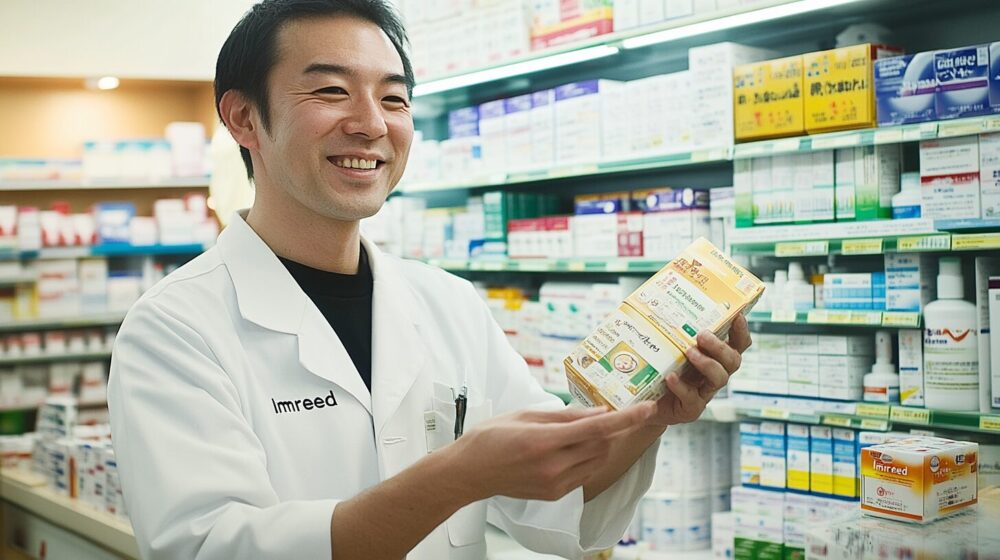 薬局で薬をすすめる男性登録販売者